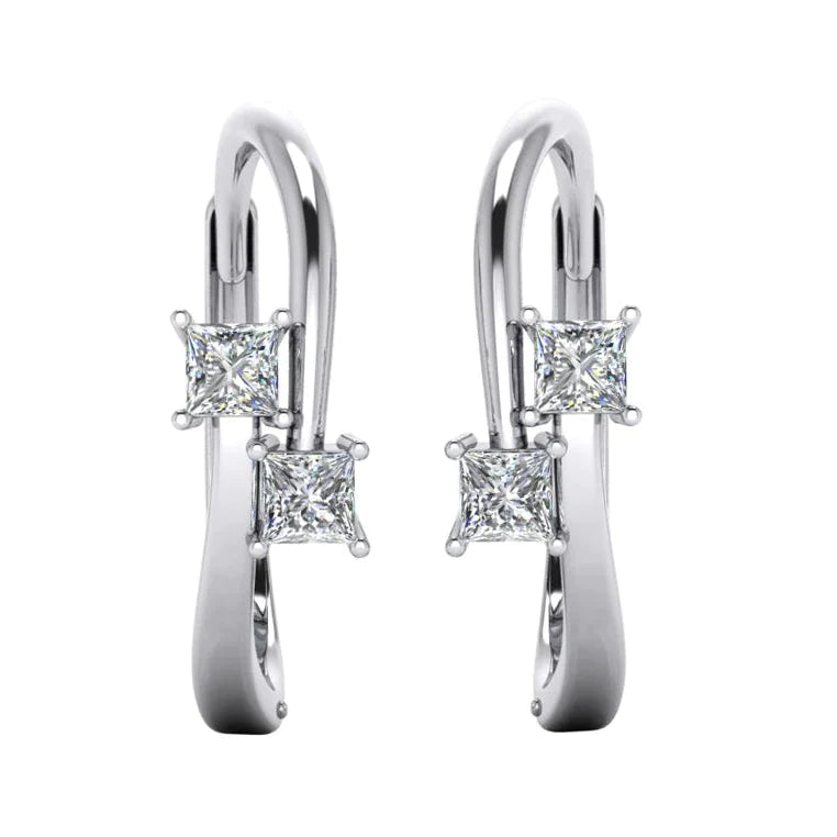 Princess Cut 2 Diamond Hoop Earrings