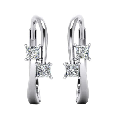 Princess Cut 2 Diamond Hoop Earrings