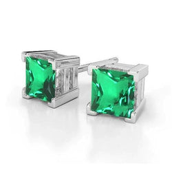 Princess Cut 8 Ct Green Emerald Lady Stud Earrings White Gold New