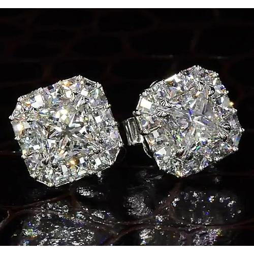 Princess Cut Diamond Halo Style Stud Earring 4 Carats White Gold 14K