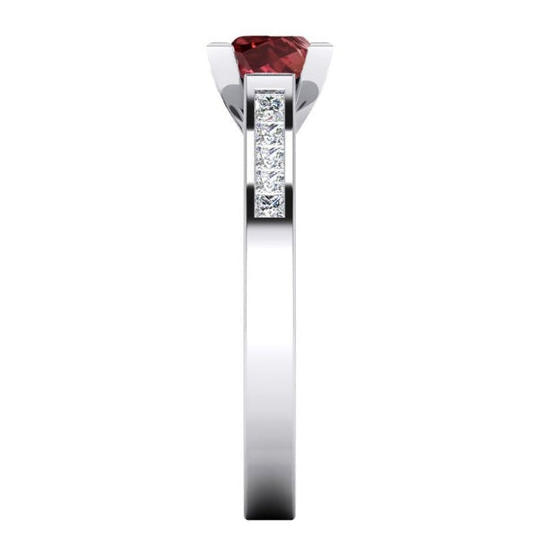 Princess Red Ruby Ring White Gold