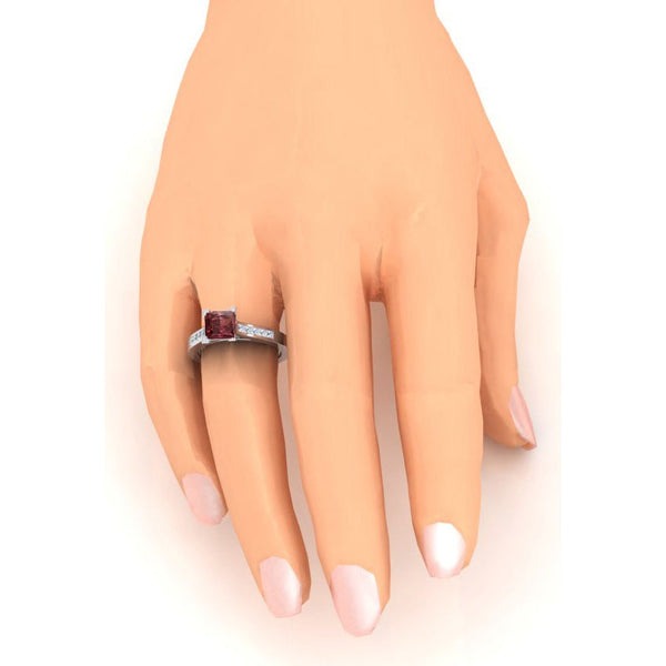 Princess Red Ruby Ring White Gold