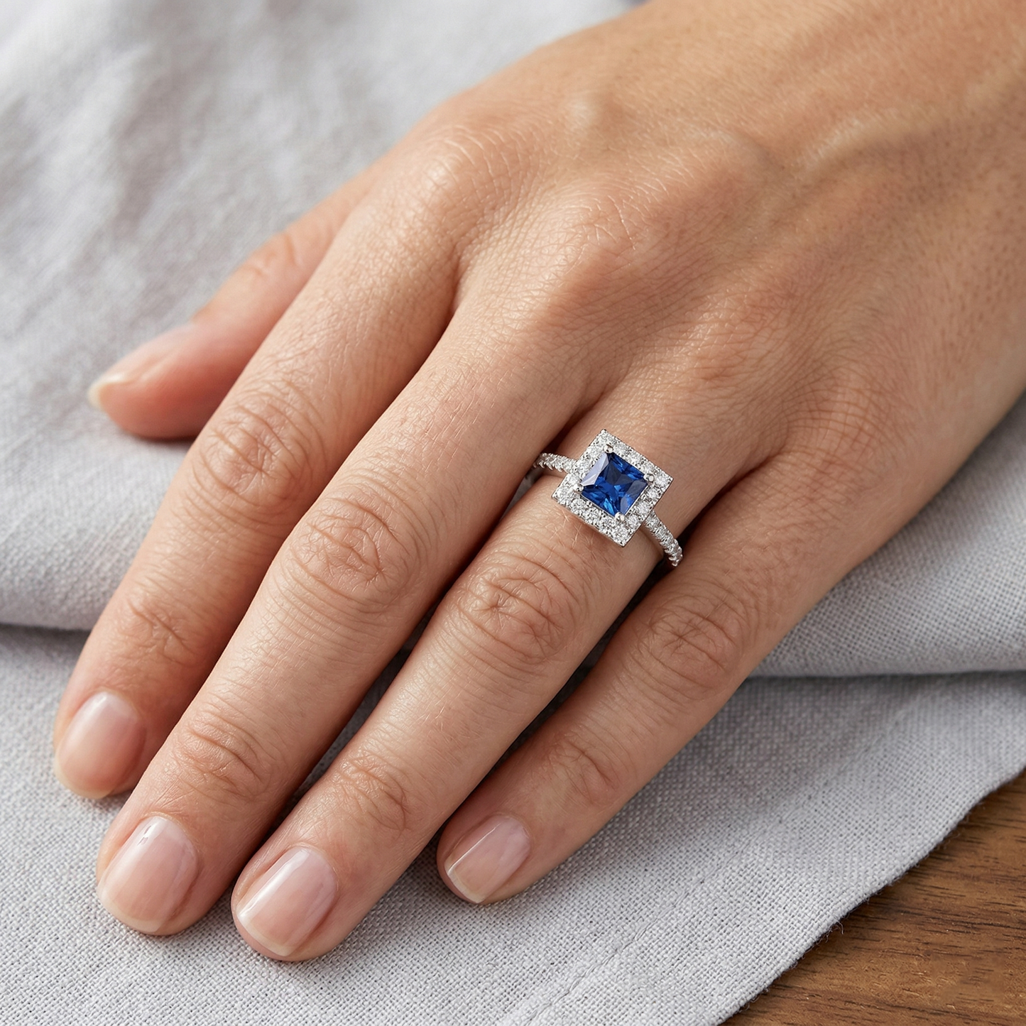 Princess Sri Lankan Sapphire Natural Earth Mined Diamond Ring 2.25 Carat White Gold 14K
