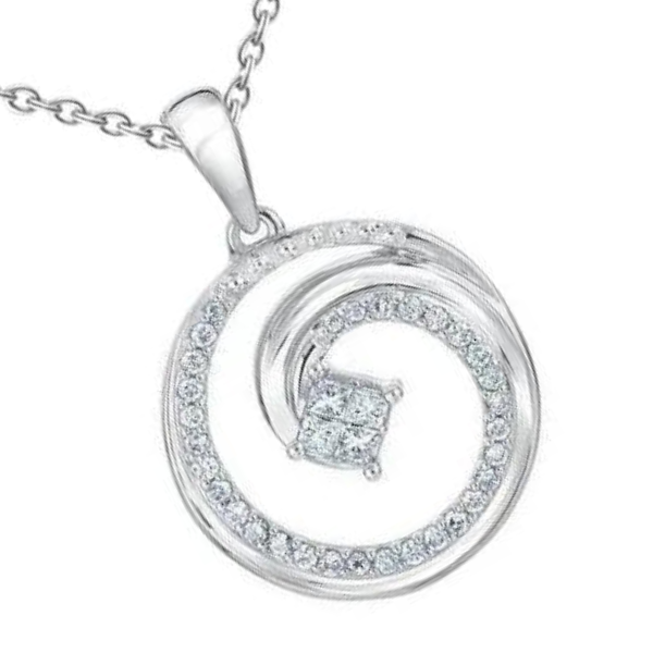 Princess And Round Love Circle Natural Earth Mined Diamond Pendant White Gold 4.20 Carats