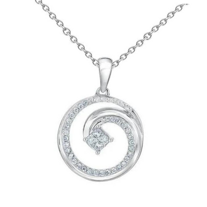 Princess And Round Love Circle Natural Earth Mined Diamond Pendant White Gold 4.20 Carats