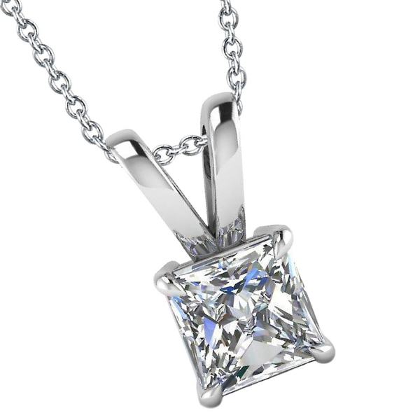 Princess Cut 2 Carat Natural Earth Mined Diamond Necklace Pendant 14K White Gold