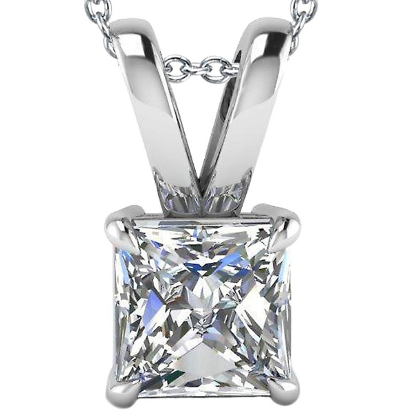 Princess Cut 2 Carat Natural Earth Mined Diamond Necklace Pendant 14K White Gold