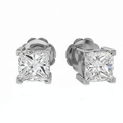 Princess Cut 3 Carats Lab Grown Diamond Stud Earring White Gold