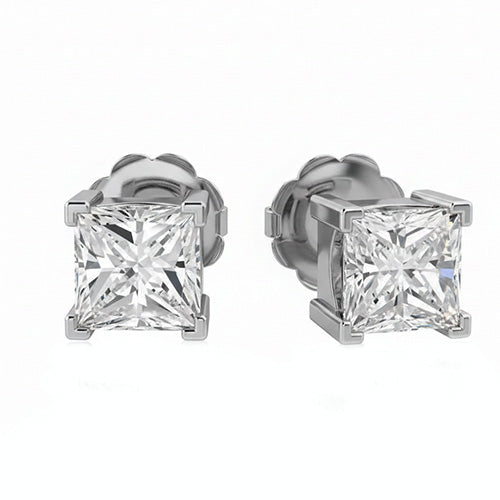 Princess Cut 3 Carats Lab Grown Diamond Stud Earring White Gold