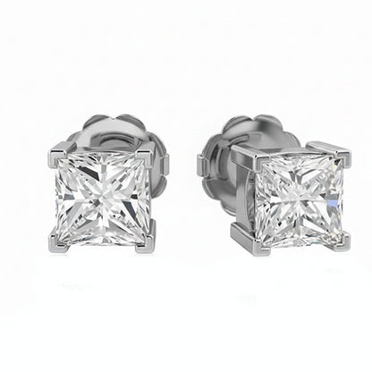 Princess Cut 3 Carats Lab Grown Diamond Stud Earring White Gold