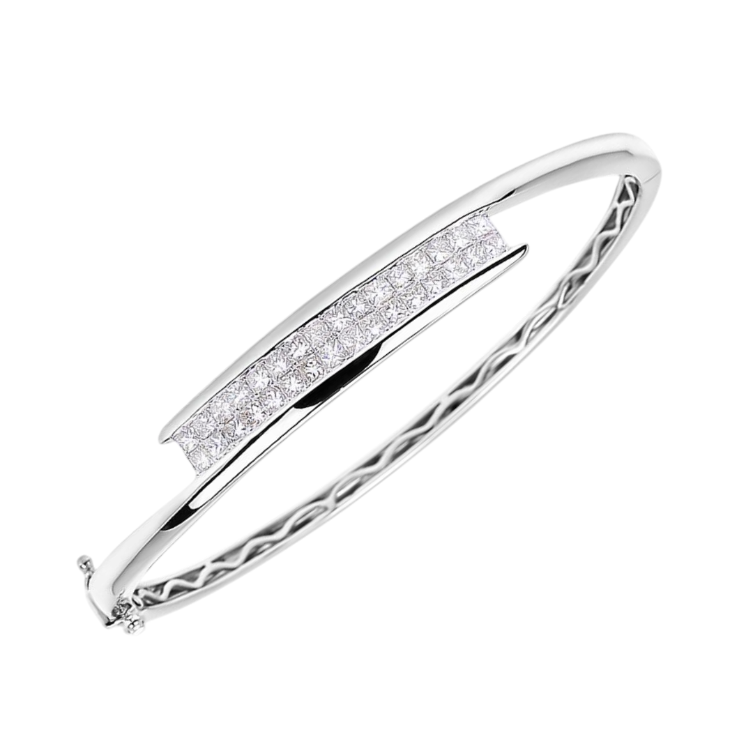 Princess Cut 4.80 Carats Natural Earth Mined Diamonds Bangle White Gold 14K