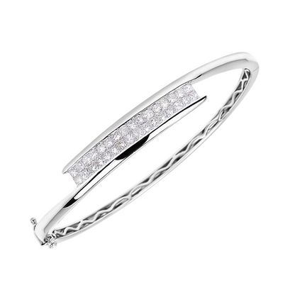 Princess Cut 4.80 Carats Natural Earth Mined Diamonds Bangle White Gold 14K