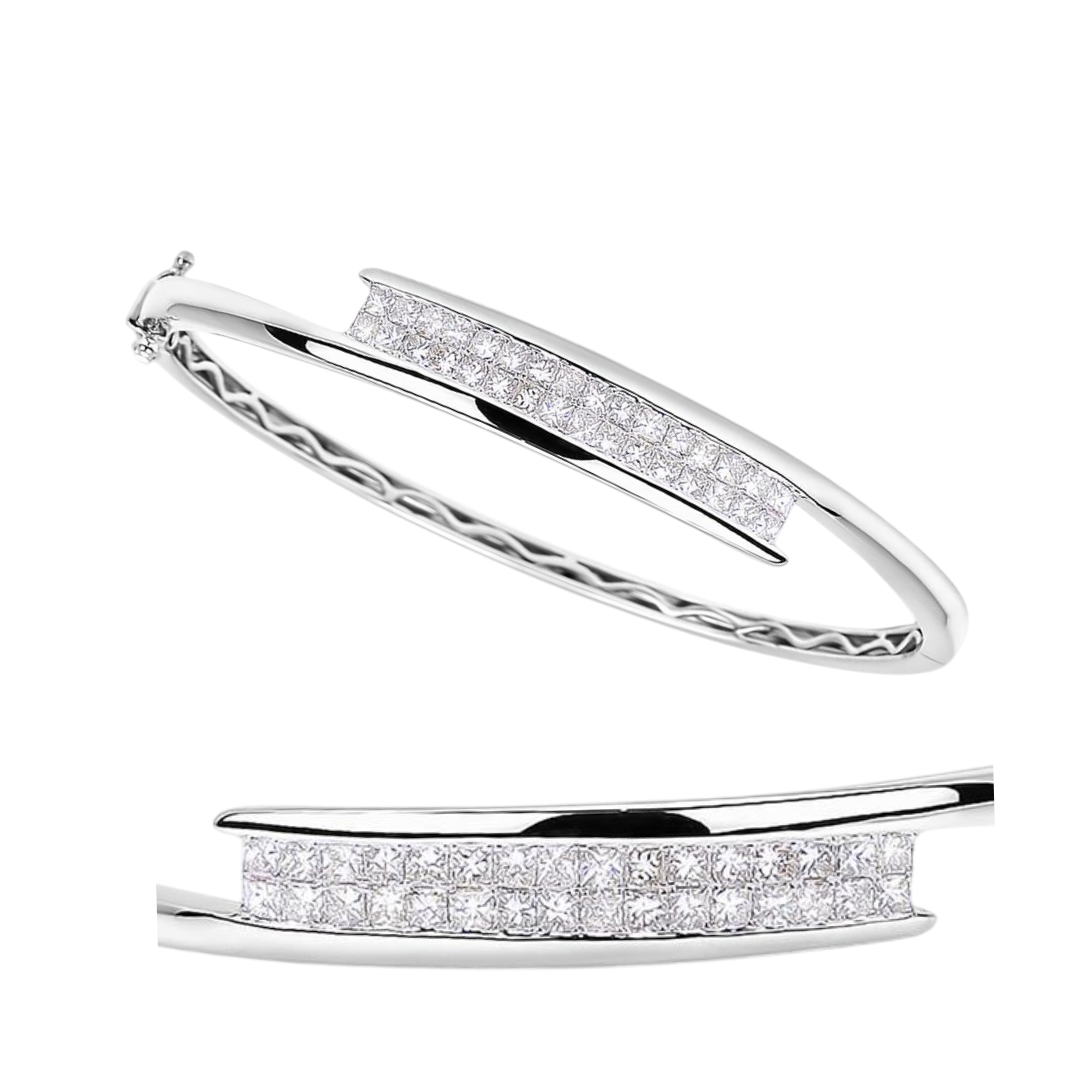 Princess Cut 4.80 Carats Natural Earth Mined Diamonds Bangle White Gold 14K