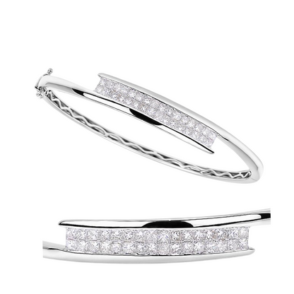 Princess Cut 4.80 Carats Natural Earth Mined Diamonds Bangle White Gold 14K