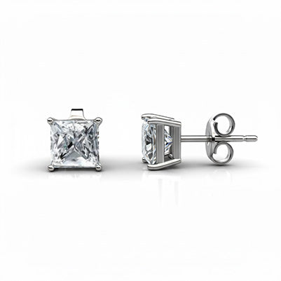 Princess Cut Lab Grown Diamonds Studs Earrings CERTIFIED 4 Carats