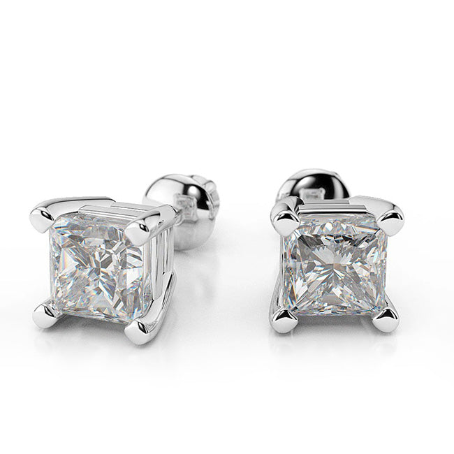 Princess Cut Prong Set 4.00 Ct Lab Grown Diamonds Studs Earrings 14K Gold New