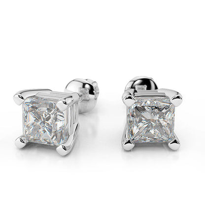 Princess Cut Prong Set 4.00 Ct Lab Grown Diamonds Studs Earrings 14K Gold New
