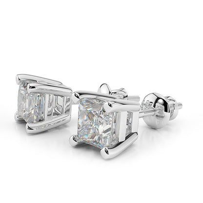 Princess Cut Prong Set 4.00 Ct Lab Grown Diamonds Studs Earrings 14K Gold New