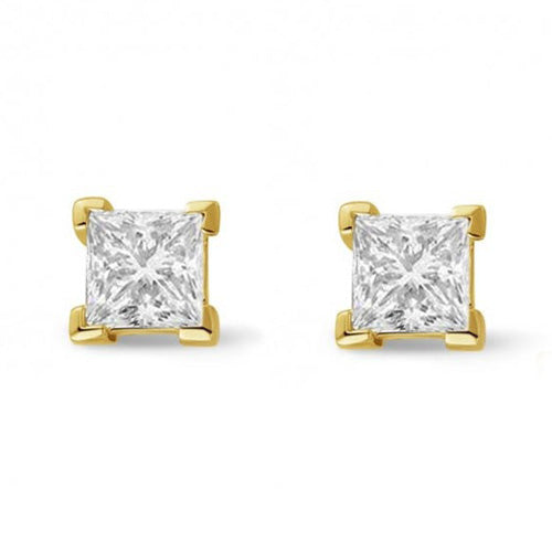 Princess Cut Sparkling 3.00 Ct. Lab Grown Diamonds Studs Earrings Yellow Gold