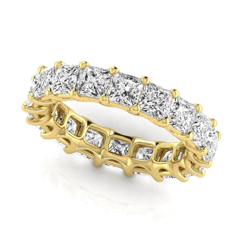 Princess Diamond 5.95 Ct Yellow Gold Eternity Band Lab Grown Ring
