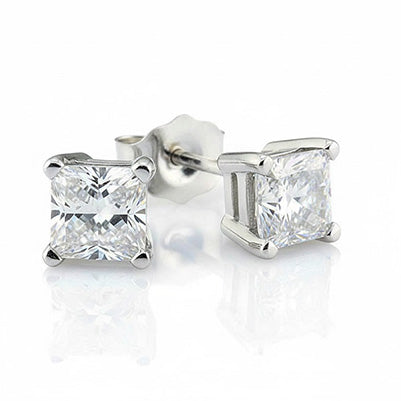 Princess Lab Grown Diamonds 4 Carat Stud Earrings Pair New G VS1 CERTIFIED