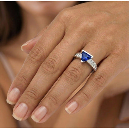 Princess Natural Earth Mined Diamond Trillion Sapphire Ring 1.25 Carats Channel Set
