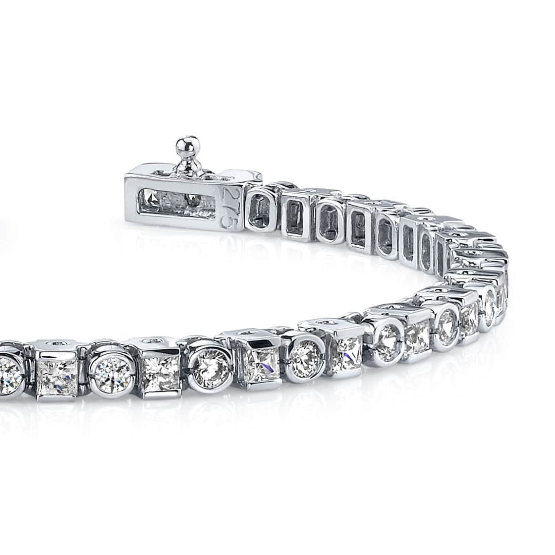 Princess & Round Cut 10 Ct Lab Grown Diamonds Tennis Bracelet White Gold 14K