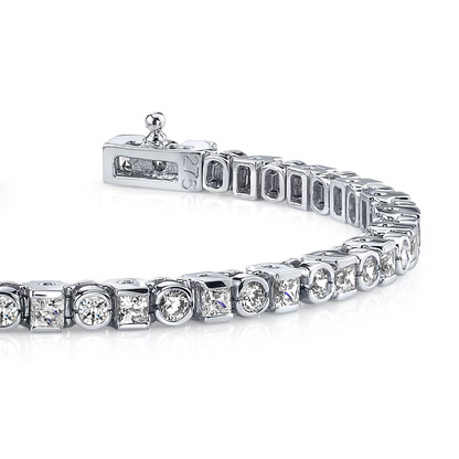 Princess & Round Cut 10 Ct Lab Grown Diamonds Tennis Bracelet White Gold 14K