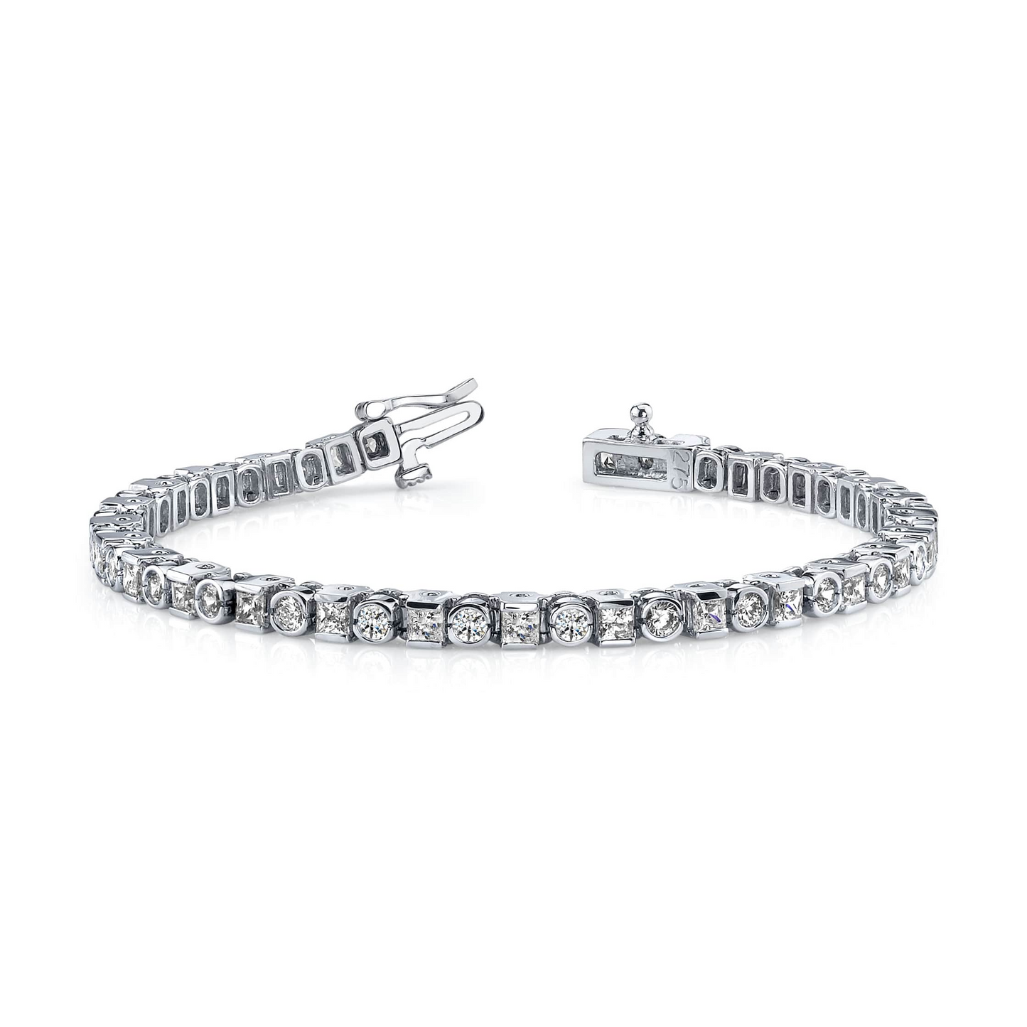 Princess & Round Cut 10 Ct Lab Grown Diamonds Tennis Bracelet White Gold 14K