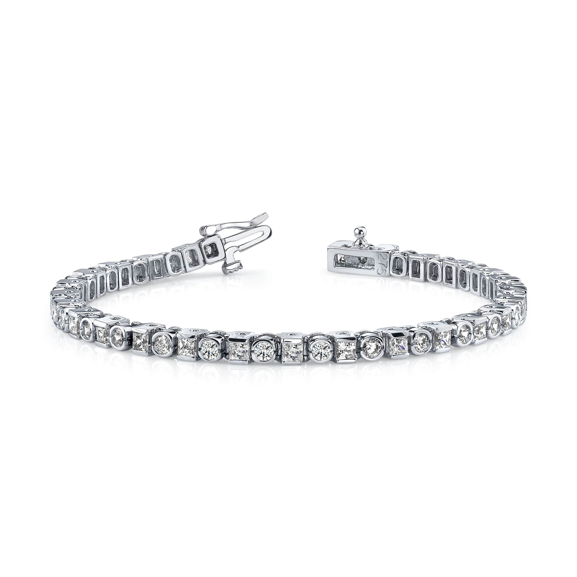 Princess & Round Cut 10 Ct Lab Grown Diamonds Tennis Bracelet White Gold 14K