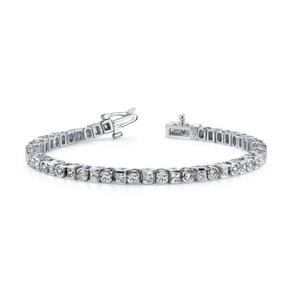 Princess & Round Cut 10 Ct Lab Grown Diamonds Tennis Bracelet White Gold 14K