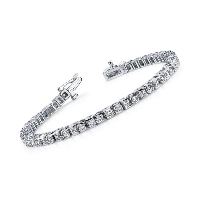 Princess & Round Cut 10 Ct Lab Grown Diamonds Tennis Bracelet White Gold 14K