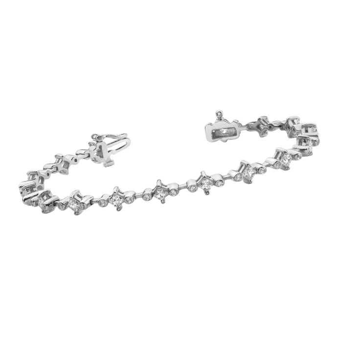 Princess & Round Lab Grown Diamond Tennis Bracelet 3.20 Carats White Gold