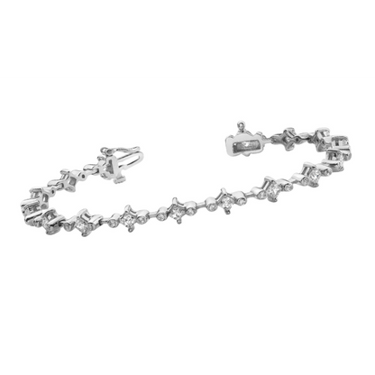Princess & Round Lab Grown Diamond Tennis Bracelet 3.20 Carats White Gold
