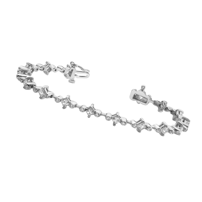 Princess & Round Lab Grown Diamond Tennis Bracelet 3.20 Carats White Gold
