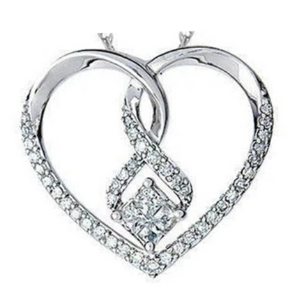 Princess & Round Shaped Natural Earth Mined Diamond Heart Pendant 1.39 Carat White Gold 14K