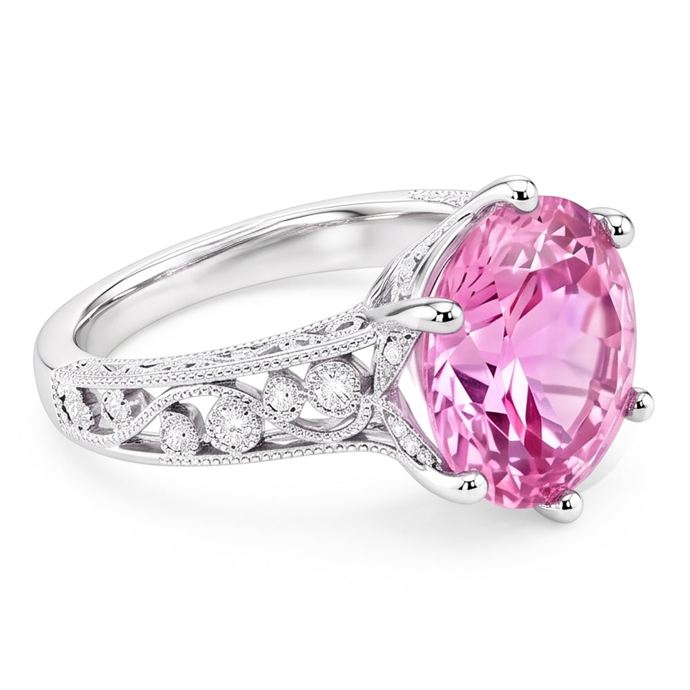 Prong Set 21.00 Ct Solitaire Pink Kunzite Wedding Ring White Gold