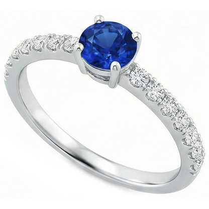 Prong Set 3.10 Ct Ceylon Sapphire Natural Earth Mined Diamonds Wedding Ring White Gold 14K
