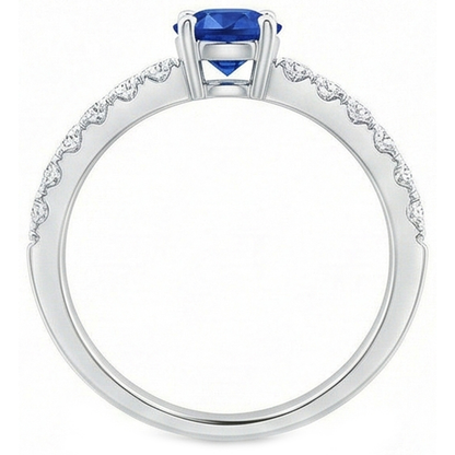 Prong Set 3.10 Ct Ceylon Sapphire Natural Earth Mined Diamonds Wedding Ring White Gold 14K