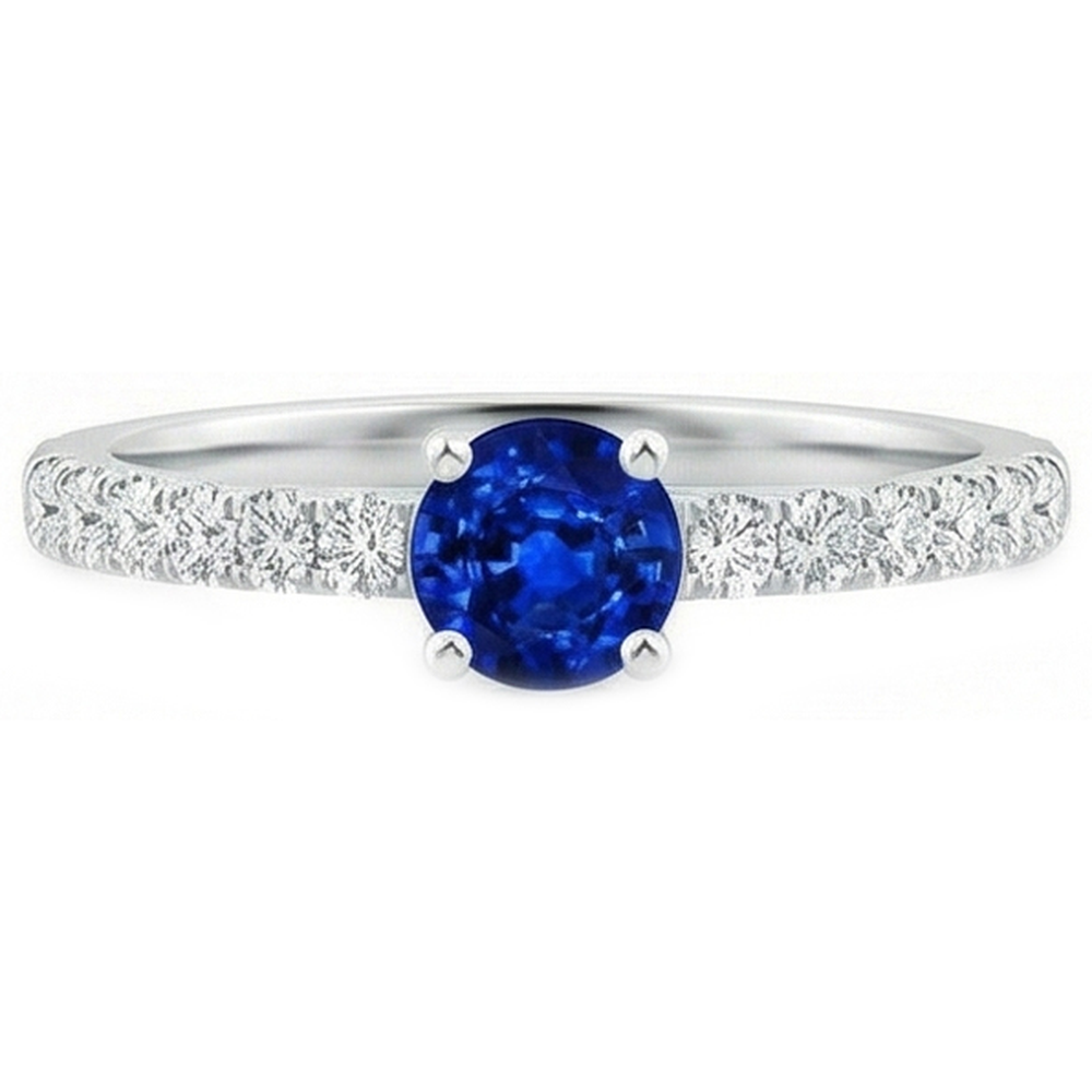 Prong Set 3.10 Ct Ceylon Sapphire Natural Earth Mined Diamonds Wedding Ring White Gold 14K