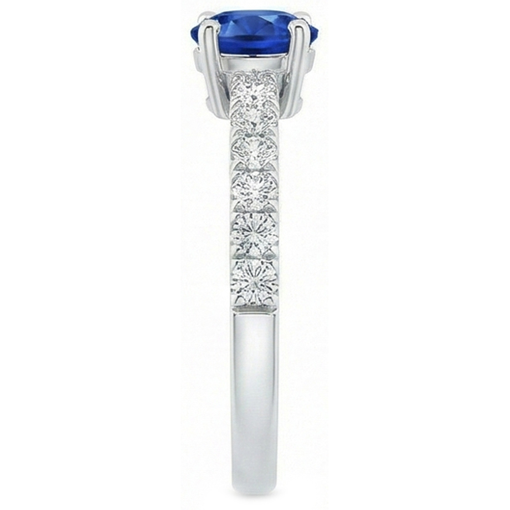 Prong Set 3.10 Ct Ceylon Sapphire Natural Earth Mined Diamonds Wedding Ring White Gold 14K