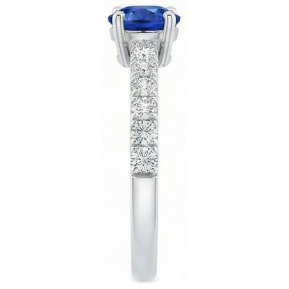 Prong Set 3.10 Ct Ceylon Sapphire Natural Earth Mined Diamonds Wedding Ring White Gold 14K
