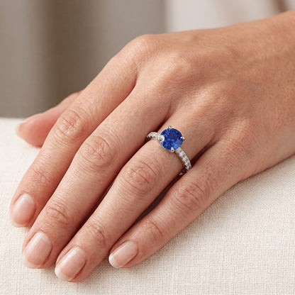 Prong Set 3.10 Ct Ceylon Sapphire Natural Earth Mined Diamonds Wedding Ring White Gold 14K