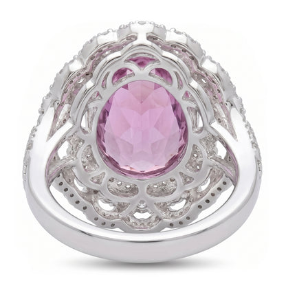 Prong Set 36.75 Ct Pink Kunzite With Natural Earth Mined Diamonds Ring White Gold 14K