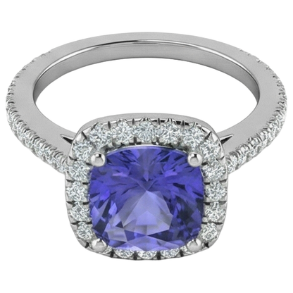 Prong Set 4.50 Ct Blue Tanzanite With Natural Earth Mined Diamonds Ring White Gold 14K