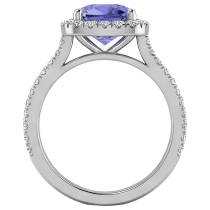 Prong Set 4.50 Ct Blue Tanzanite With Natural Earth Mined Diamonds Ring White Gold 14K