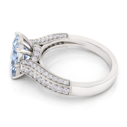 Prong Set 8.50 Carats Aquamarine With Natural Earth Mined Diamonds Ring White Gold 14K