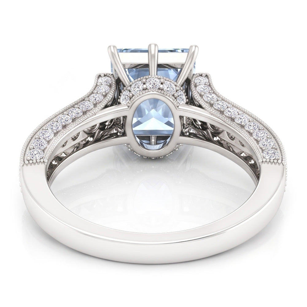 Prong Set 8.50 Carats Aquamarine With Natural Earth Mined Diamonds Ring White Gold 14K