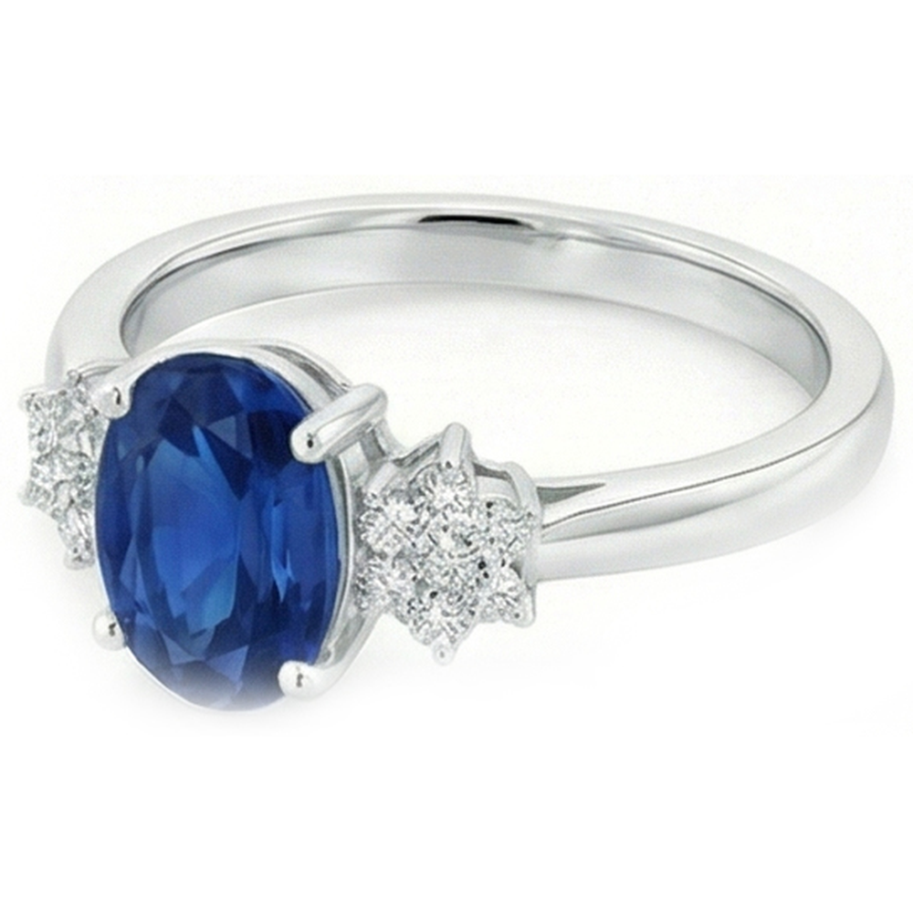 Prong Set Ceylon Blue Sapphire Natural Earth Mined Diamonds 3.20 Ct Wedding Ring Gold