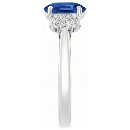 Prong Set Ceylon Blue Sapphire Natural Earth Mined Diamonds 3.20 Ct Wedding Ring Gold
